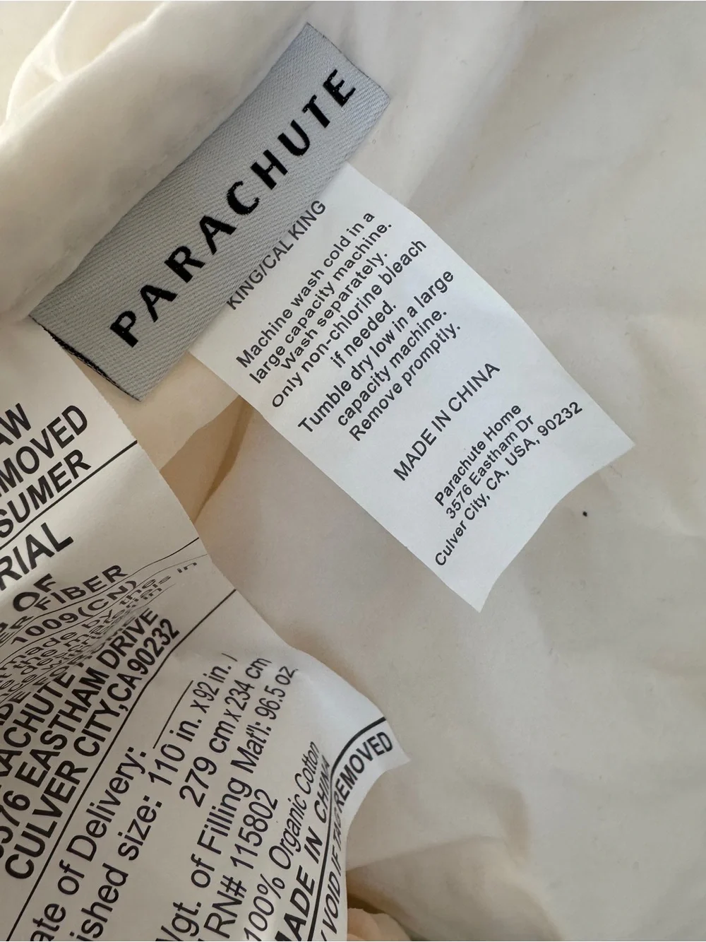 PARACHUTE 100% ORGANIC COZY COTTON Comforter white new KING/CAL KING